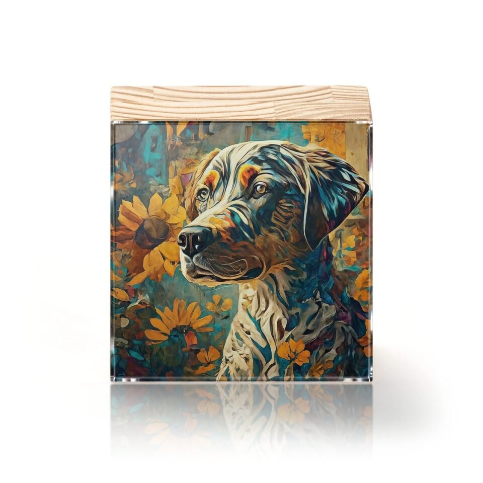 Totem Decorativo 'Cão Entre Girassóis'