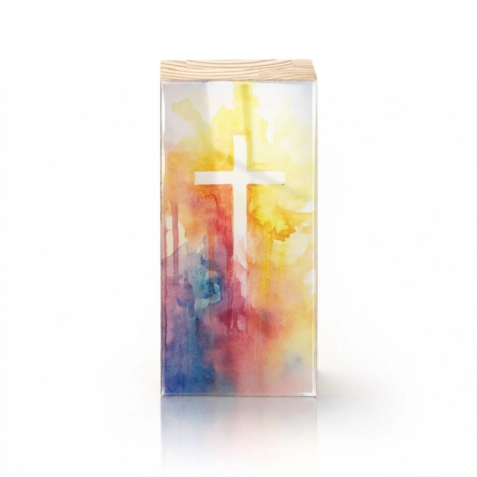 Totem Decorativo 'Cruz em Aquarela'