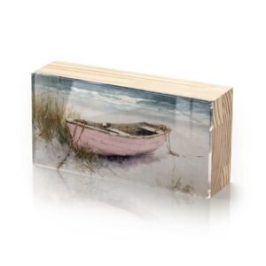 Totem Decorativo 'Barco Rosa na Maré Branca'